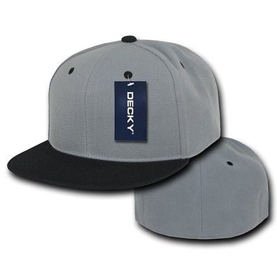 Black & Gray Fitted Flat Bill plaine solide Blank Baseball Ball Cap Caps Hat Hats